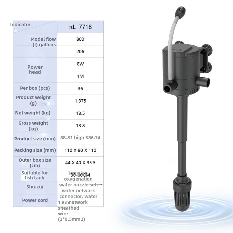 Haiyi υποβρύχια αντλία ενυδρείου με φίλτρο και αερισμό — κατακόρυφος σχεδιασμός, 3-in-1, βάρος 0,375 kg