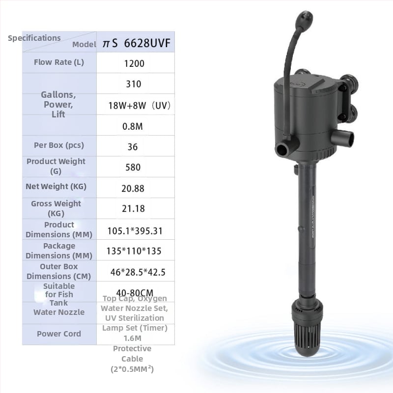 Haiyi υποβρύχια αντλία ενυδρείου με φίλτρο και αερισμό — κατακόρυφος σχεδιασμός, 3-in-1, βάρος 0,375 kg