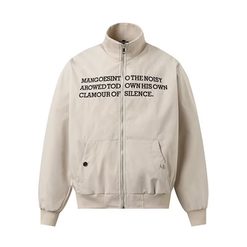 Američka retro bomber jakna s izvezenim slovima i stojećim ovratnikom, unisex, nišni dizajn, svestrana vanjska odjeća