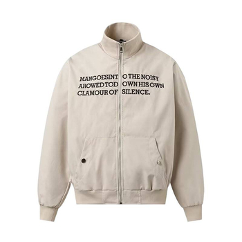 Američka retro bomber jakna s izvezenim slovima i stojećim ovratnikom, unisex, nišni dizajn, svestrana vanjska odjeća