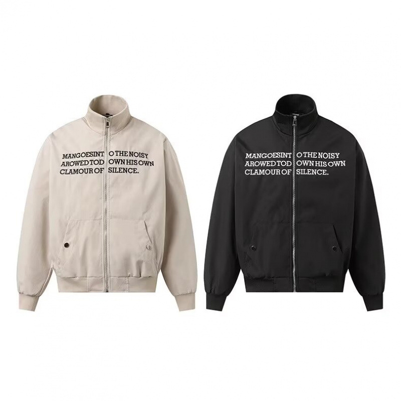 Američka retro bomber jakna s izvezenim slovima i stojećim ovratnikom, unisex, nišni dizajn, svestrana vanjska odjeća