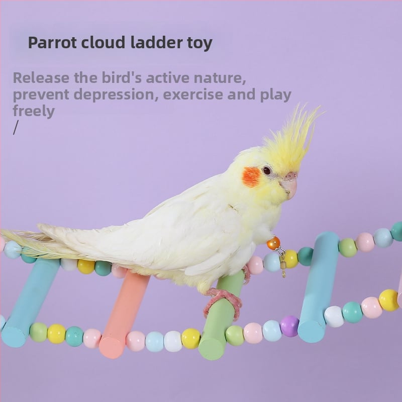 Happy Parrot drevená lezecká rebrík s hojdačkou do klietky pre papagája