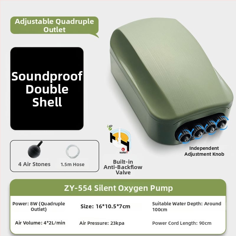 Αντλία οξυγόνου για ενυδρείο, ήσυχη και συμπαγής, με διπλό ακροφύσιο και ρυθμιζόμενη ροή για οικιακό ενυδρείο
