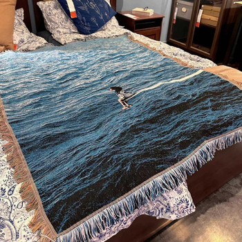 Pătură tapiserie din poliester cu peisaj, stil Insta, pentru toate anotimpurile, greutate 800–999 g