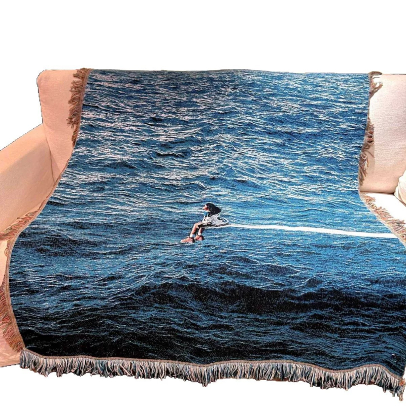 Pătură tapiserie din poliester cu peisaj, stil Insta, pentru toate anotimpurile, greutate 800–999 g