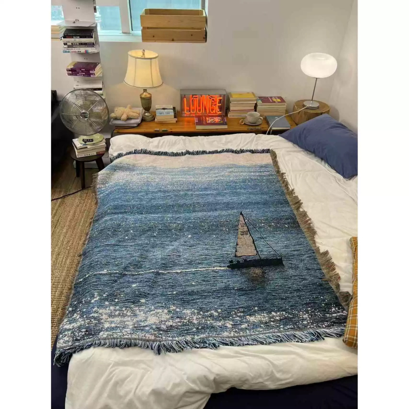 Pătură tapiserie din poliester cu peisaj, stil Insta, pentru toate anotimpurile, greutate 800–999 g