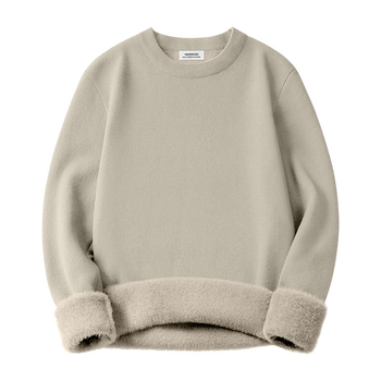 Ανδρικός πλεκτός πουλόβερ από μαλλί και modal, ζεστός με φλίς επένδυση, στρογγυλός λαιμός, μακριά μανίκια, αντιβακτηριακός και ανθεκτικός στο χρώμα.