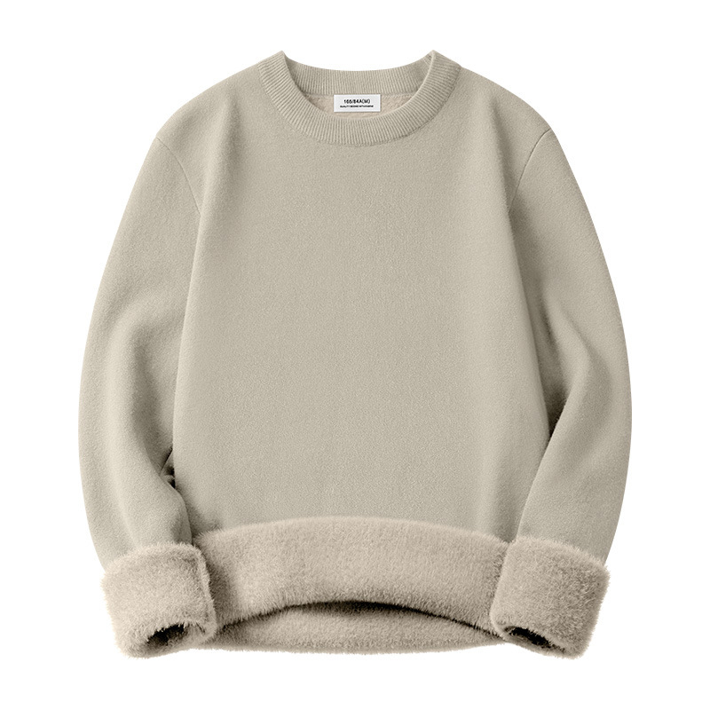 Ανδρικός πλεκτός πουλόβερ από μαλλί και modal, ζεστός με φλίς επένδυση, στρογγυλός λαιμός, μακριά μανίκια, αντιβακτηριακός και ανθεκτικός στο χρώμα.