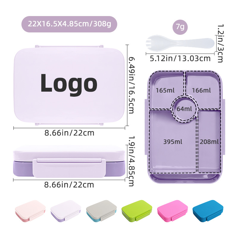 Dječja kutija za užinu, plastična, pravokutnog oblika, s pregradama, izolirana, sigurna za mikrovalnu