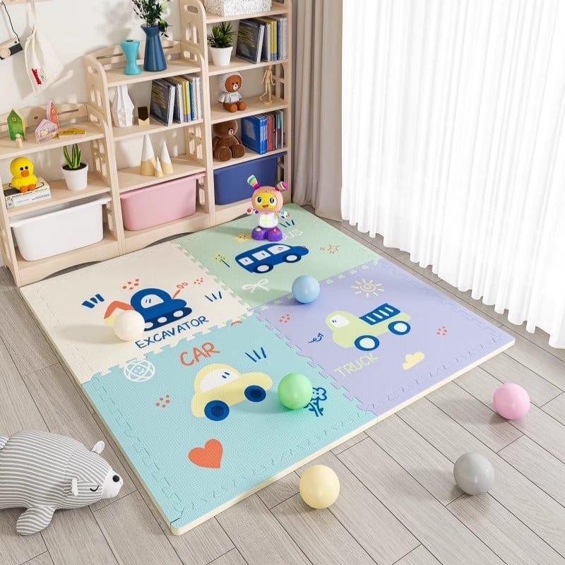 Covoraș pentru înaintare bebeluși, burete gros, pătrat, model desen animat, PE material, pentru living, dormitor și spațiu de studiu.