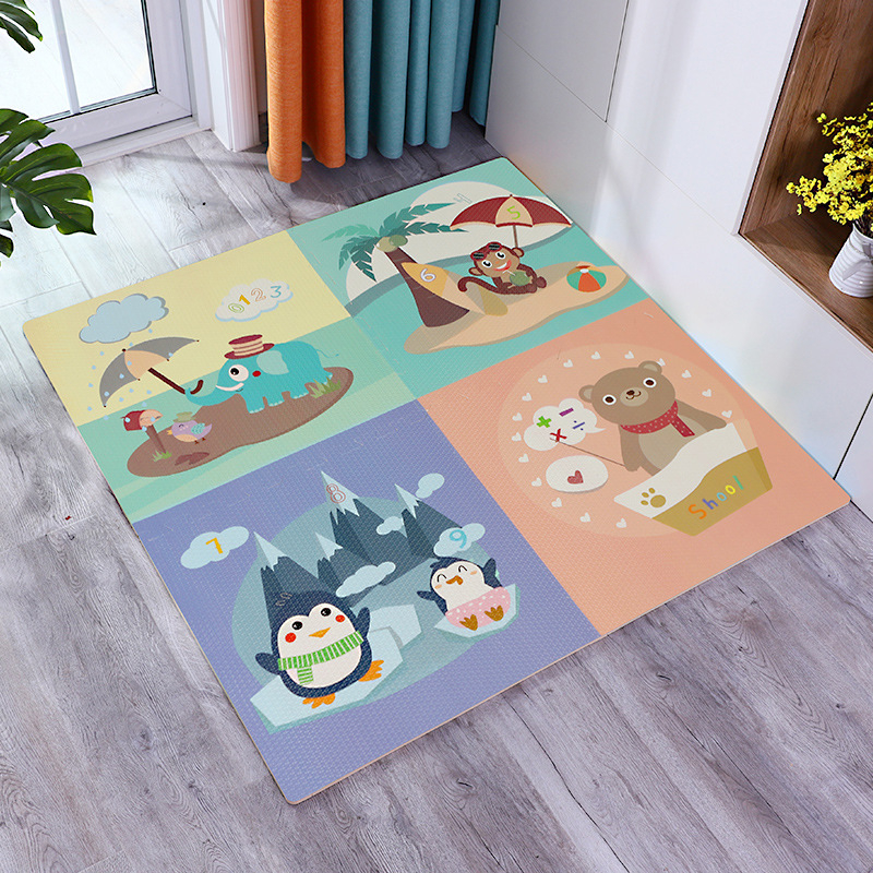 Covoraș pentru înaintare bebeluși, burete gros, pătrat, model desen animat, PE material, pentru living, dormitor și spațiu de studiu.