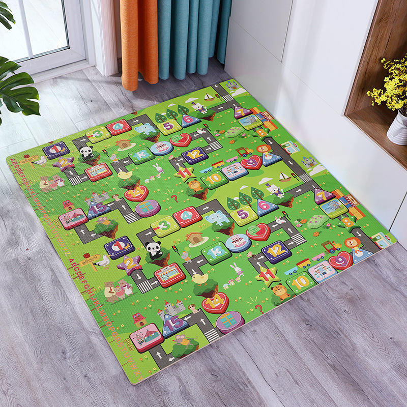 Covoraș pentru înaintare bebeluși, burete gros, pătrat, model desen animat, PE material, pentru living, dormitor și spațiu de studiu.