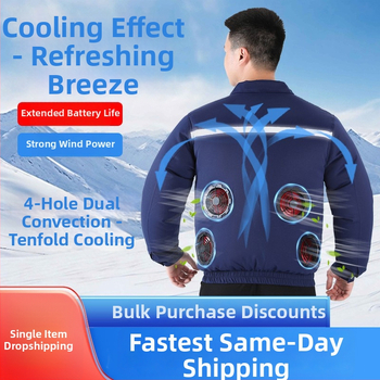 Geacă de lucru cu răcire prin patru ventilatoare, 100% poliester, camuflaj masculin, pentru șantiere, vara 2024