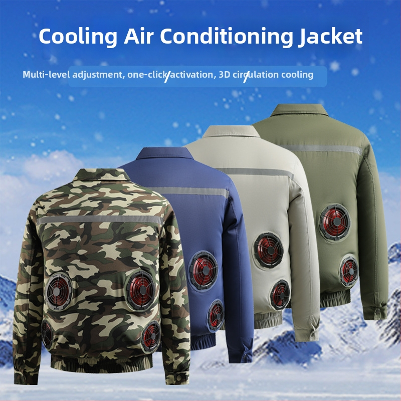 Geacă de lucru cu răcire prin patru ventilatoare, 100% poliester, camuflaj masculin, pentru șantiere, vara 2024