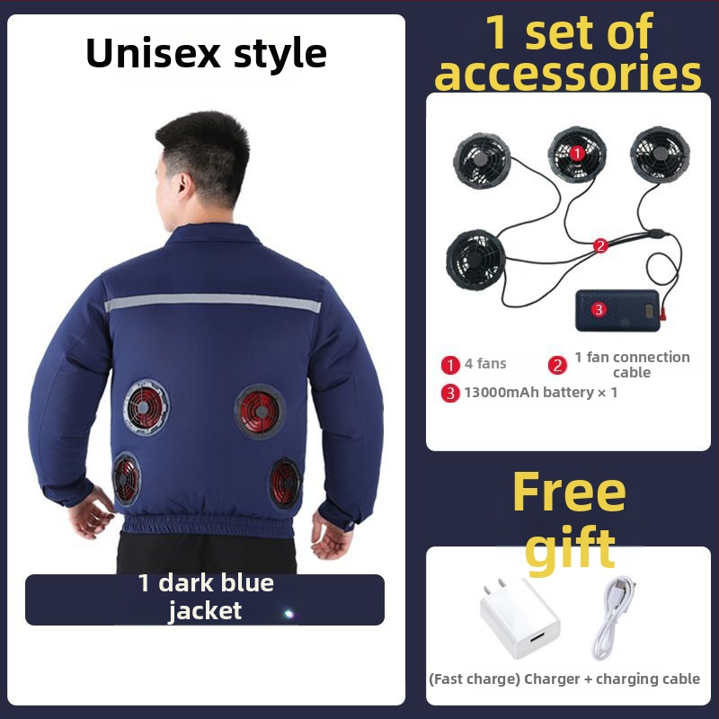 Geacă de lucru cu răcire prin patru ventilatoare, 100% poliester, camuflaj masculin, pentru șantiere, vara 2024