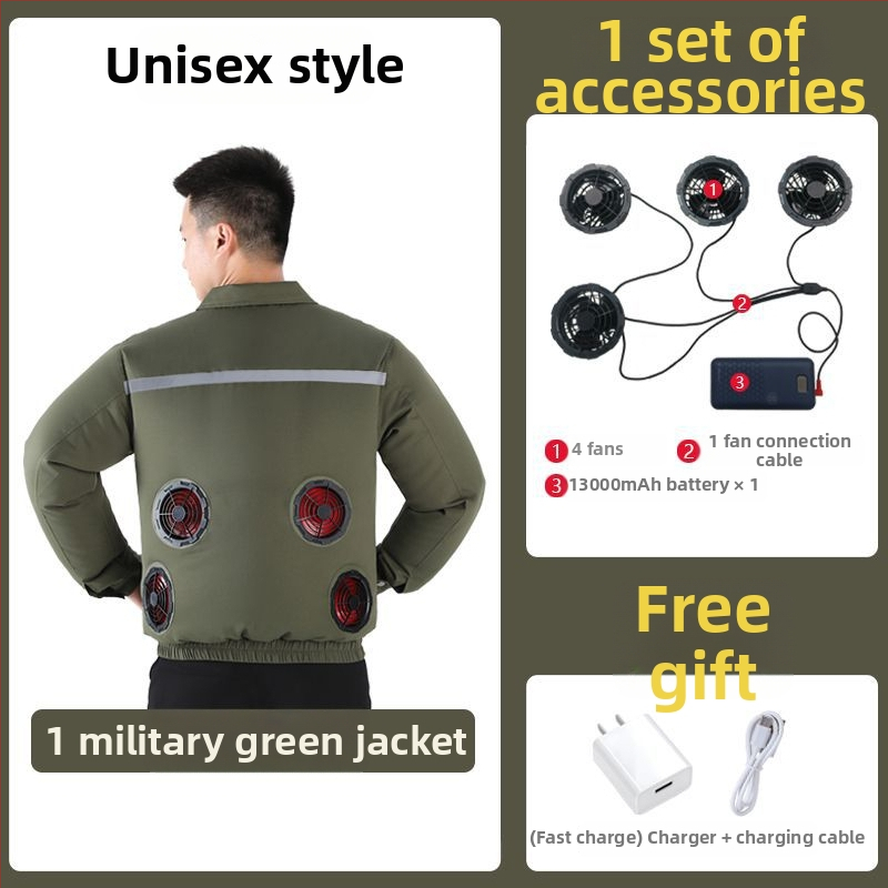 Geacă de lucru cu răcire prin patru ventilatoare, 100% poliester, camuflaj masculin, pentru șantiere, vara 2024