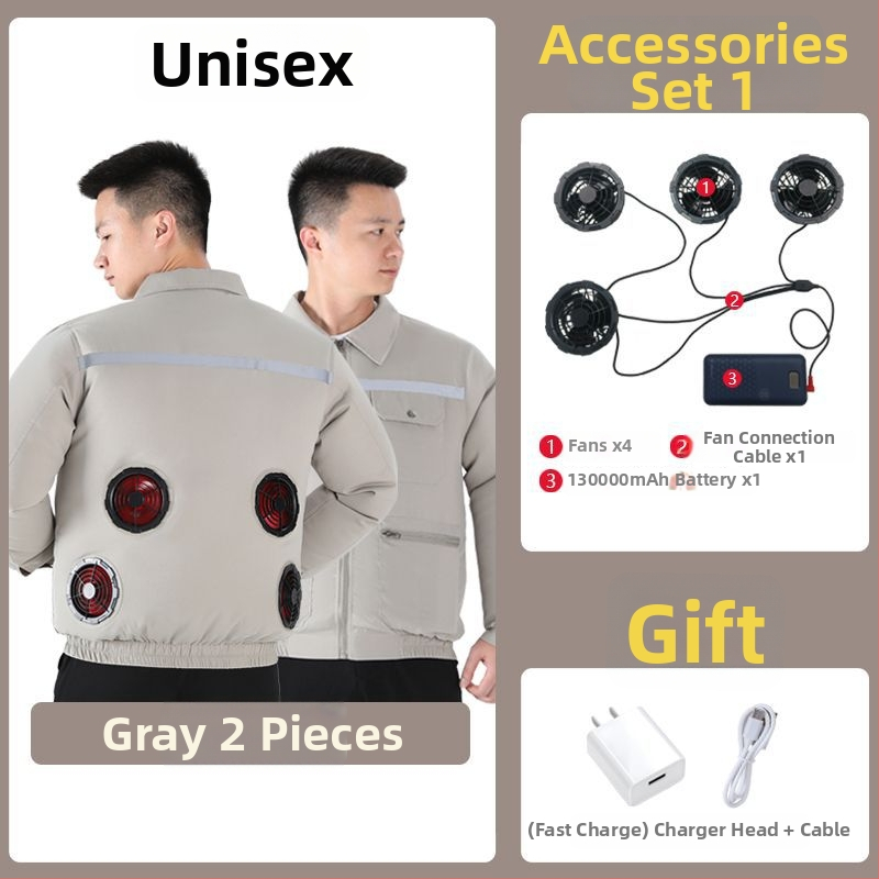 Geacă de lucru cu răcire prin patru ventilatoare, 100% poliester, camuflaj masculin, pentru șantiere, vara 2024