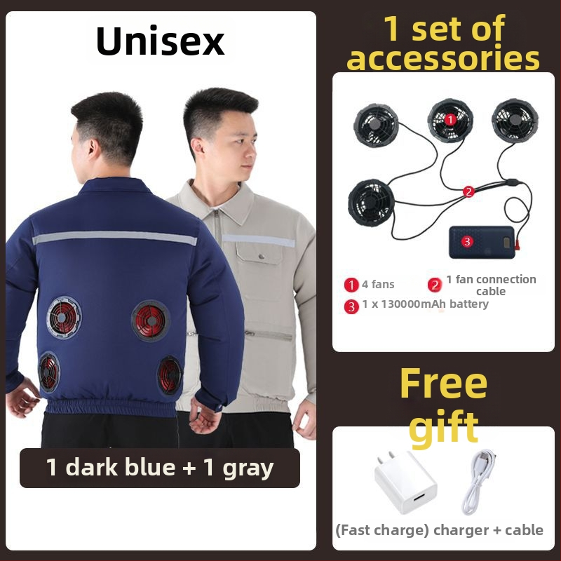 Geacă de lucru cu răcire prin patru ventilatoare, 100% poliester, camuflaj masculin, pentru șantiere, vara 2024