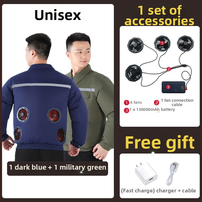 Geacă de lucru cu răcire prin patru ventilatoare, 100% poliester, camuflaj masculin, pentru șantiere, vara 2024