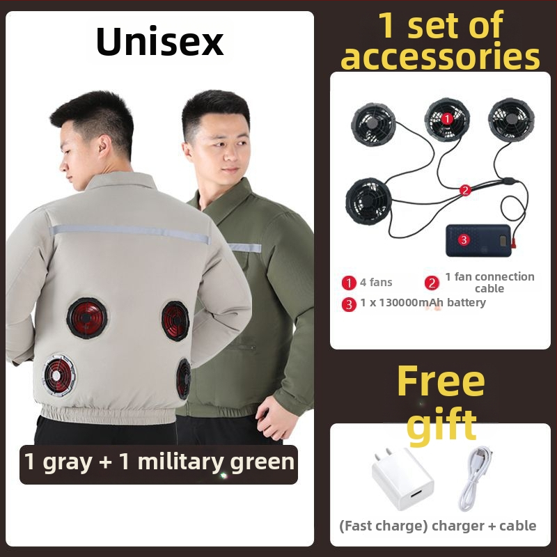 Geacă de lucru cu răcire prin patru ventilatoare, 100% poliester, camuflaj masculin, pentru șantiere, vara 2024