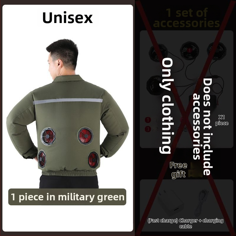 Geacă de lucru cu răcire prin patru ventilatoare, 100% poliester, camuflaj masculin, pentru șantiere, vara 2024