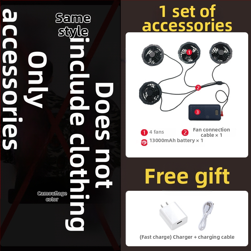 Geacă de lucru cu răcire prin patru ventilatoare, 100% poliester, camuflaj masculin, pentru șantiere, vara 2024