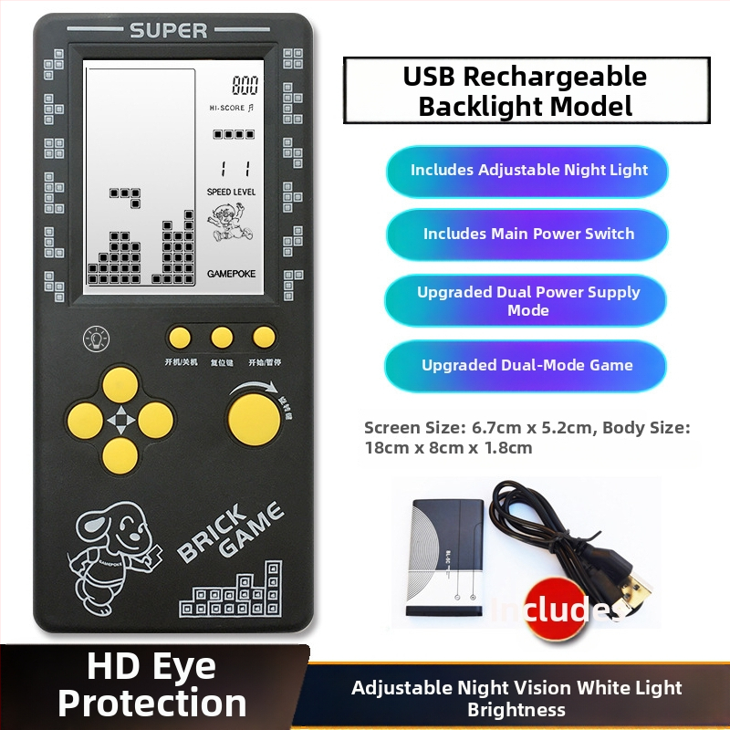 Új hordozható Tetris konzol – egyjátékos, 14+ éves, nosztalgikus retró stílus.