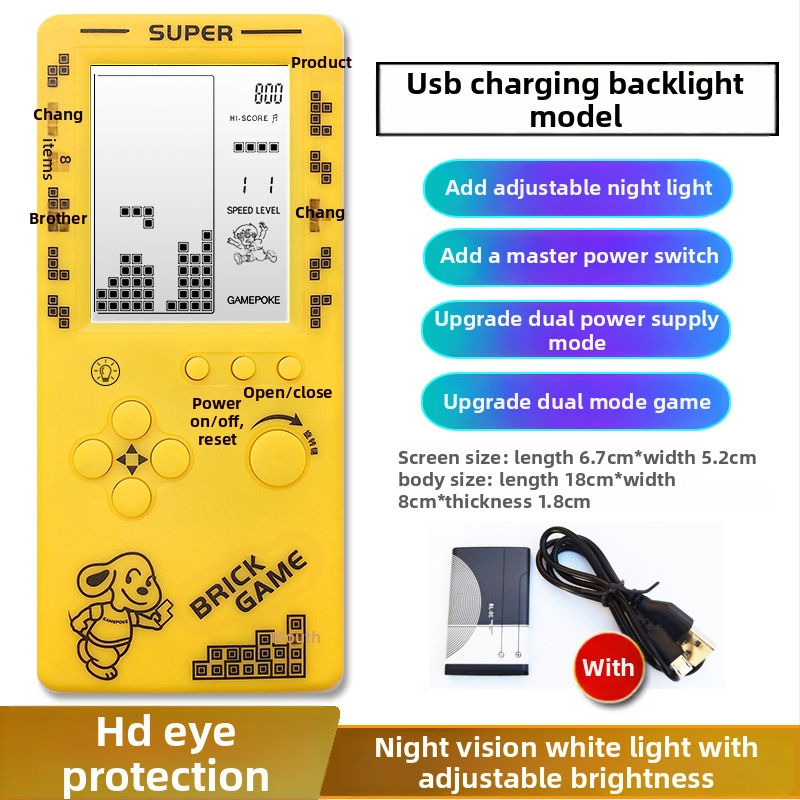 Új hordozható Tetris konzol – egyjátékos, 14+ éves, nosztalgikus retró stílus.