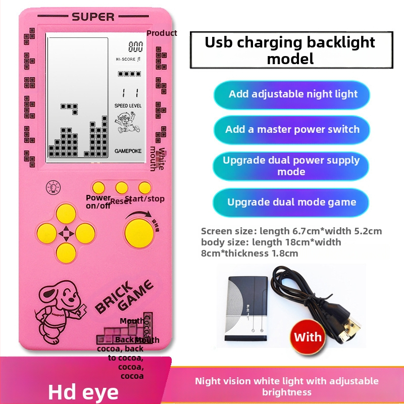 Új hordozható Tetris konzol – egyjátékos, 14+ éves, nosztalgikus retró stílus.