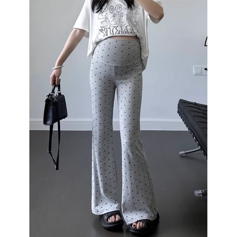 Trudničke hlače s mikro točkicama, široke nogavice, udobne, Air Cotton tkanina, prozračne, s blagim rastezanjem, proljetno-jesenski stil