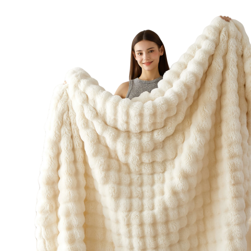 Κουβέρτα από μαλλί λαγού – διπλής όψης plush, καρό σχέδιο, βελούδο γάλακτος, για όλες τις εποχές