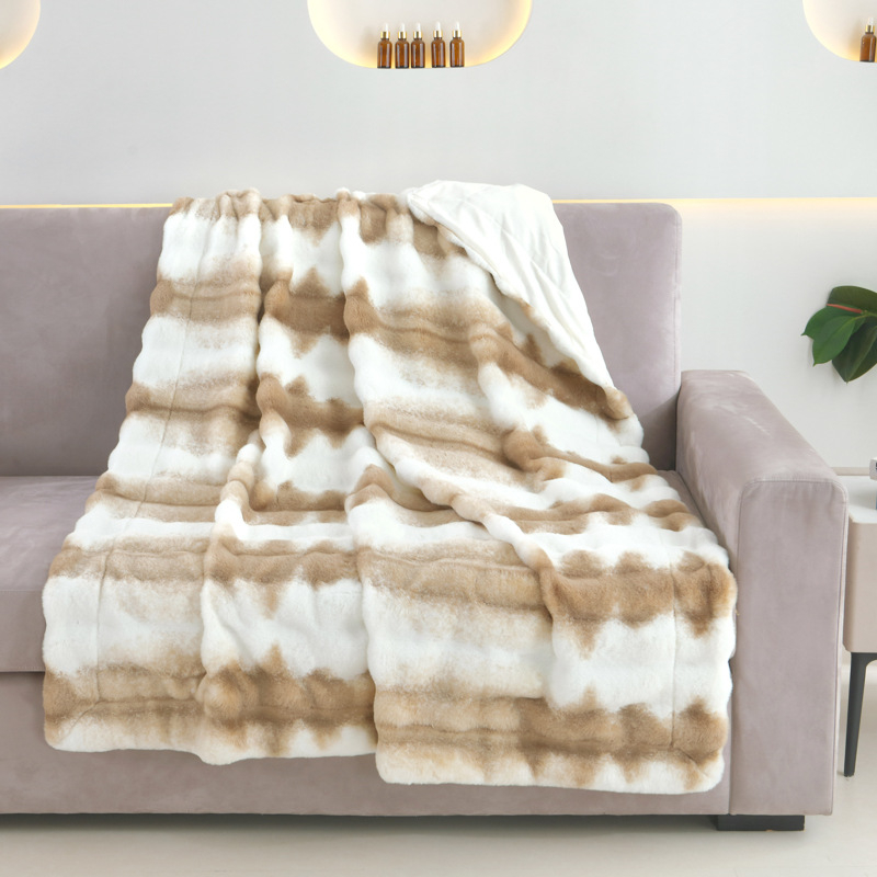 Κουβέρτα από μαλλί λαγού – διπλής όψης plush, καρό σχέδιο, βελούδο γάλακτος, για όλες τις εποχές
