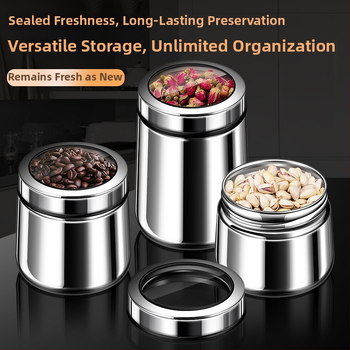 316 rozsdamentes acélból készült zárható tároló kávébabok és teák számára, kör alakú, 1–2 L, modern minimalista stílus, testreszabás elérhető