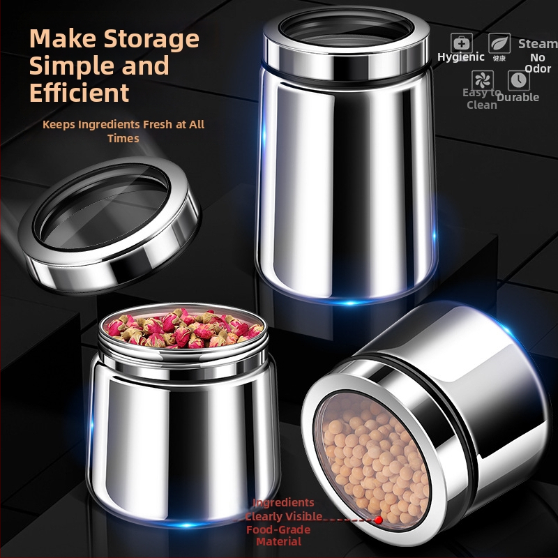 316 nerezovej ocele – zatvorená nádoba na kávové zrná a čaj, guľatý tvar, 1–2 L, moderný minimalistický štýl, možnosť prispôsobenia