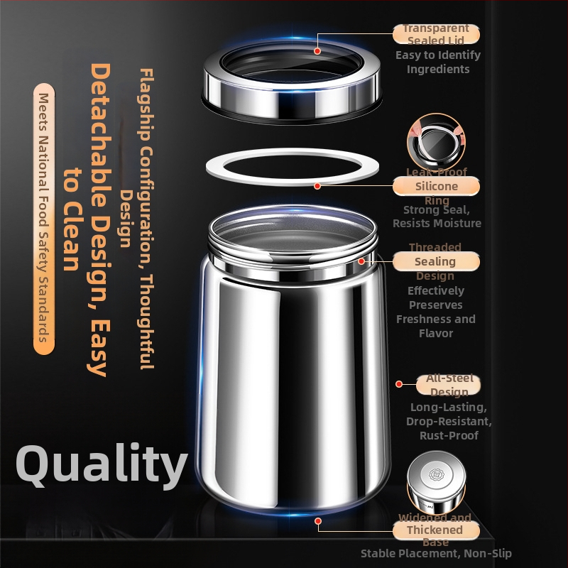 316 nerezovej ocele – zatvorená nádoba na kávové zrná a čaj, guľatý tvar, 1–2 L, moderný minimalistický štýl, možnosť prispôsobenia