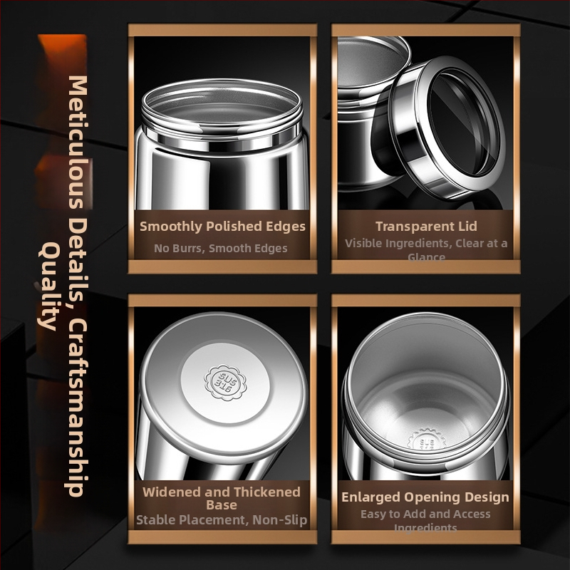 316 nerezovej ocele – zatvorená nádoba na kávové zrná a čaj, guľatý tvar, 1–2 L, moderný minimalistický štýl, možnosť prispôsobenia