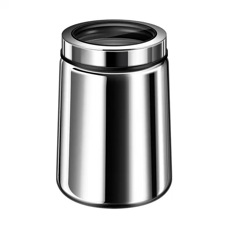 316 rozsdamentes acélból készült zárható tároló kávébabok és teák számára, kör alakú, 1–2 L, modern minimalista stílus, testreszabás elérhető