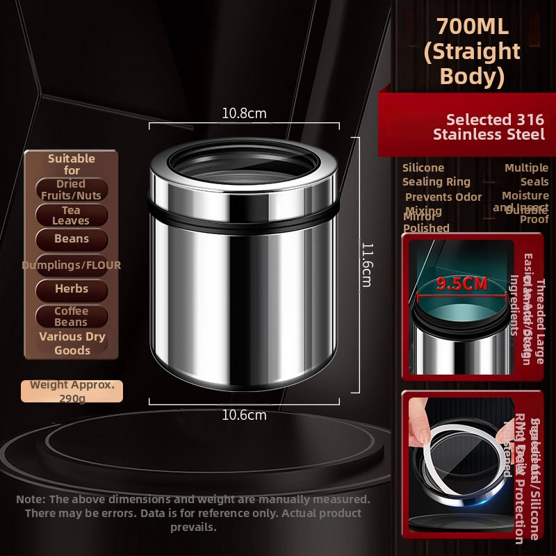 316 rozsdamentes acélból készült zárható tároló kávébabok és teák számára, kör alakú, 1–2 L, modern minimalista stílus, testreszabás elérhető