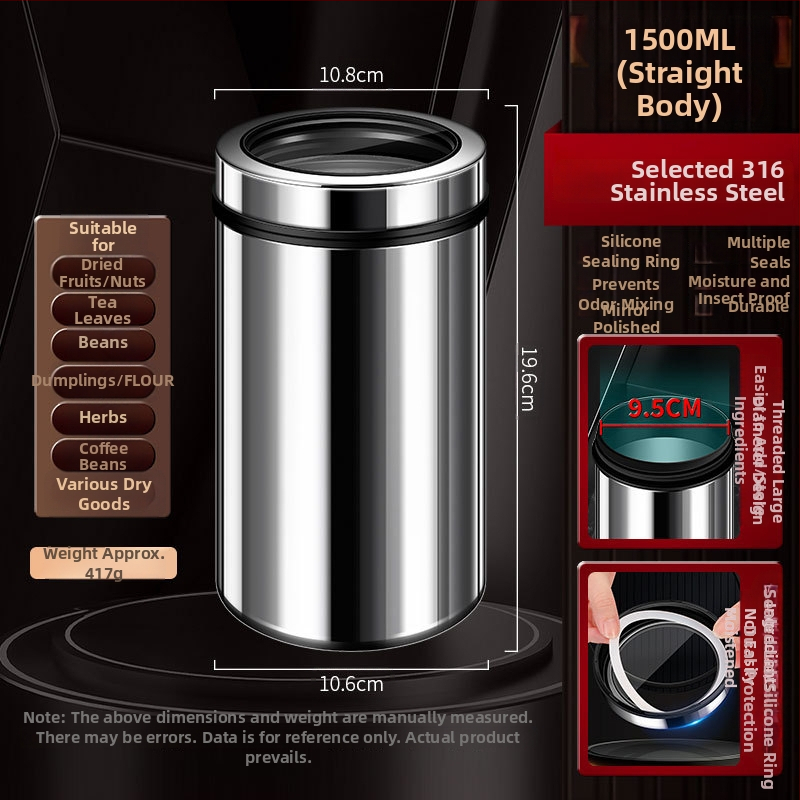 316 rozsdamentes acélból készült zárható tároló kávébabok és teák számára, kör alakú, 1–2 L, modern minimalista stílus, testreszabás elérhető