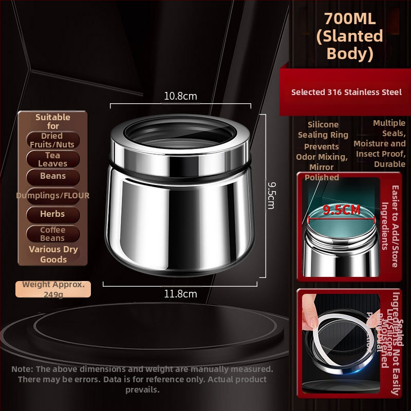 316 rozsdamentes acélból készült zárható tároló kávébabok és teák számára, kör alakú, 1–2 L, modern minimalista stílus, testreszabás elérhető