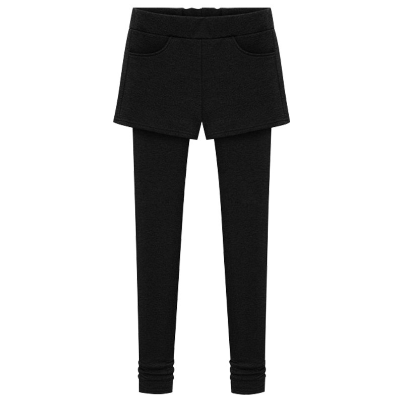 Hlače u stilu culottes s flisom, visokim strukom, debeli materijal, jednofarbe, podizanje bokova