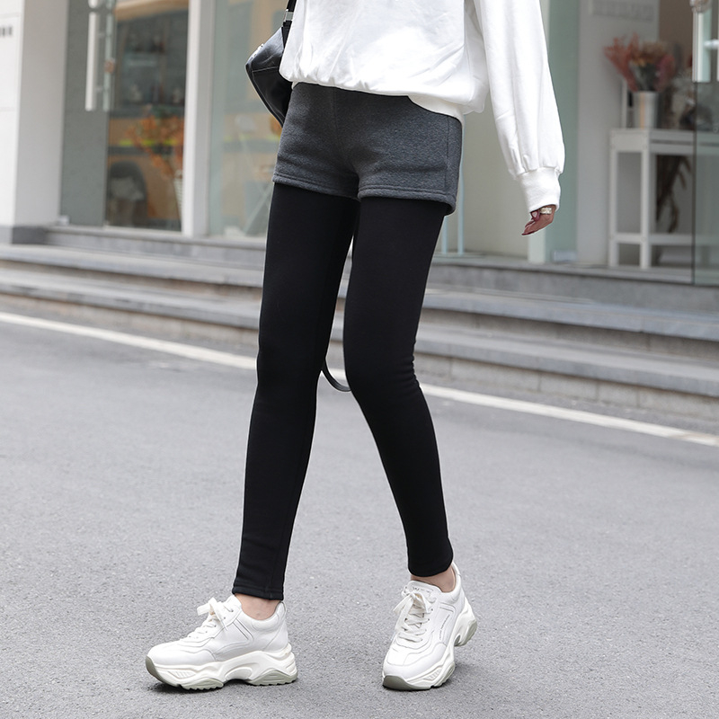 Hlače u stilu culottes s flisom, visokim strukom, debeli materijal, jednofarbe, podizanje bokova