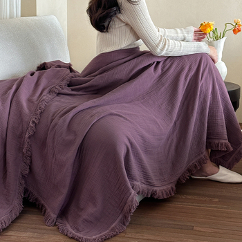 Βαμβακερή κουβέρτα καναπέ με φούντες, 260G, ελαφριά για καλοκαίρι, απλό σχέδιο, Σύρρικνωση 2–5%