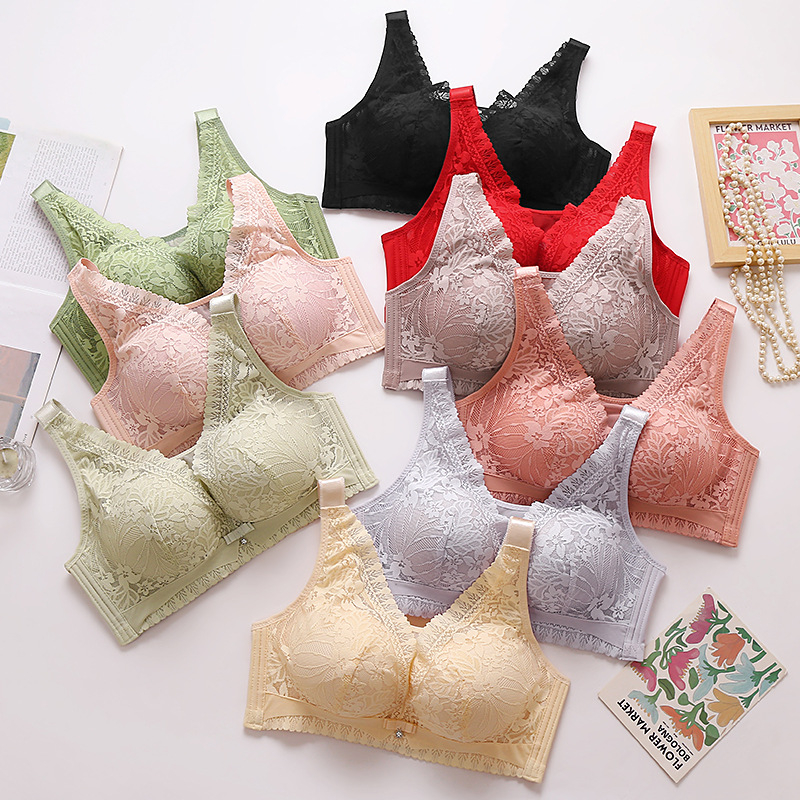 Ασύρματο δαντελένιο σουτιέν Push-Up με 3/4 κύπελλα, πλευρική στήριξη, ρυθμιζόμενες τιράντες, πολυτελής σχεδιασμός