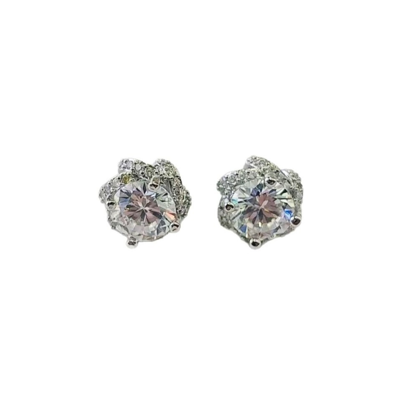 Naušnice | Geometrijski dizajn, srebrni premaz, cirkonij u umetku; Kangzhina Jewelry; svjež i sladak stil