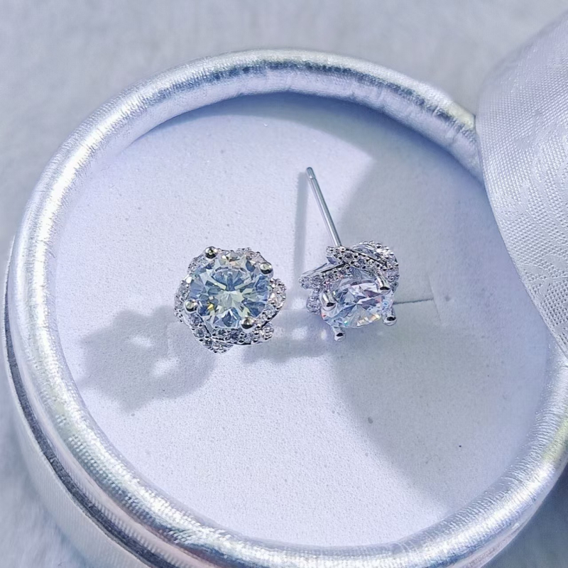 Naušnice | Geometrijski dizajn, srebrni premaz, cirkonij u umetku; Kangzhina Jewelry; svjež i sladak stil