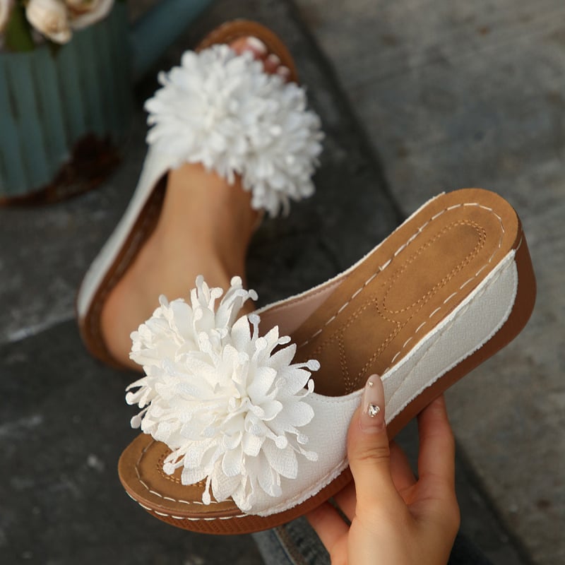 Cvjetne sandale na klinu s otvorenim prstom, gornji dio od platna, gumena potplat, ljetni stil euro-američki