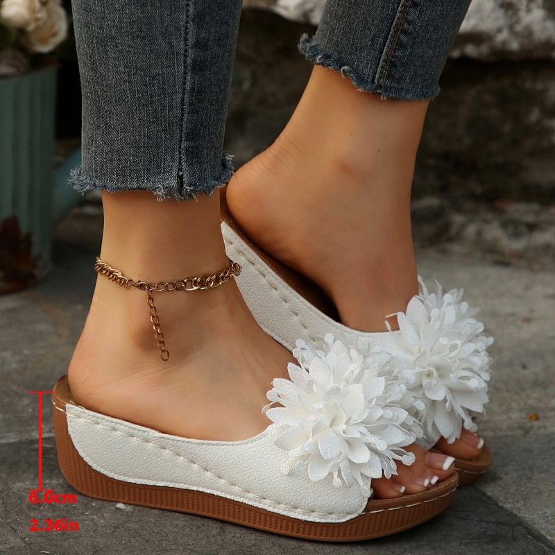 Cvjetne sandale na klinu s otvorenim prstom, gornji dio od platna, gumena potplat, ljetni stil euro-američki