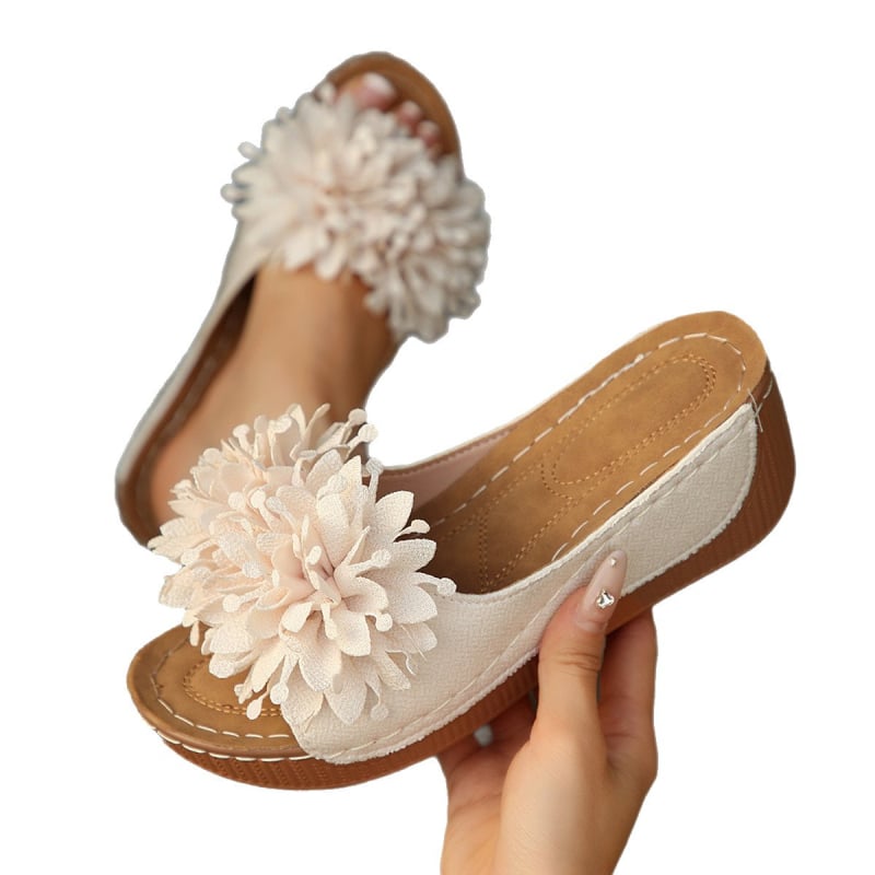 Cvjetne sandale na klinu s otvorenim prstom, gornji dio od platna, gumena potplat, ljetni stil euro-američki