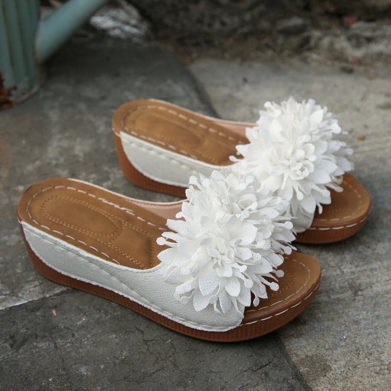 Cvjetne sandale na klinu s otvorenim prstom, gornji dio od platna, gumena potplat, ljetni stil euro-američki